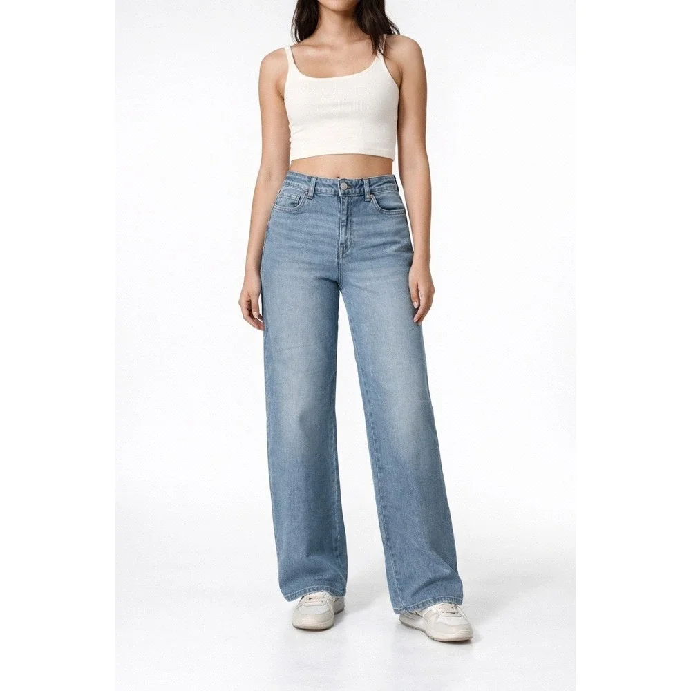 Refuge Denim High Rise Stretch Wide Leg Jeans Light Wash Women Size 7 - Picture 1 of 7